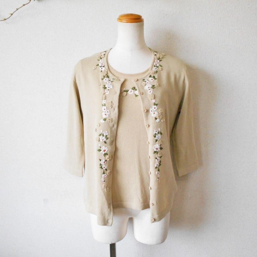 インゲボルグ　半袖セーター&カーディガン　花柄　刺繍 INGEBORG インゲボルグ お花 刺繍 & モチーフ 付き 半袖