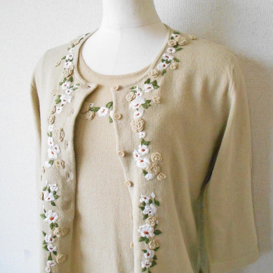 インゲボルグ　半袖セーター&カーディガン　花柄　刺繍 INGEBORG インゲボルグ お花 刺繍 & モチーフ 付き 半袖 セーター 7分