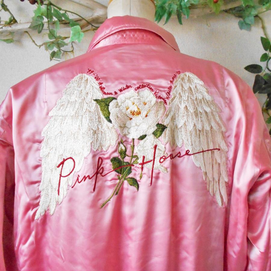 未使用 ピンクハウス PINKHOUSE お花  ロゴ 刺繍 の 素敵 な 中綿 入り ジップアップ ブルゾン スカジャン