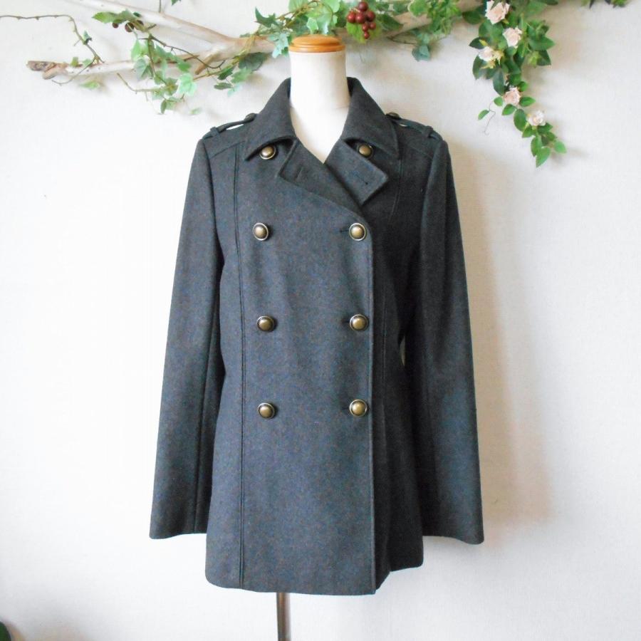 25 Off 美品 ベネトン Benetton レディース ハーフ丈 ピーコート P コート グレー