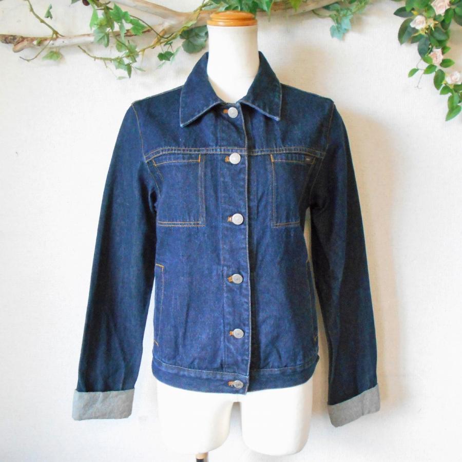 【美品】45R インディゴ染め デニム ジャケット ロゴボタン 柄裏ポケット ketty（ケティ） インディゴ 染 レディース 用 デニム ジャケット