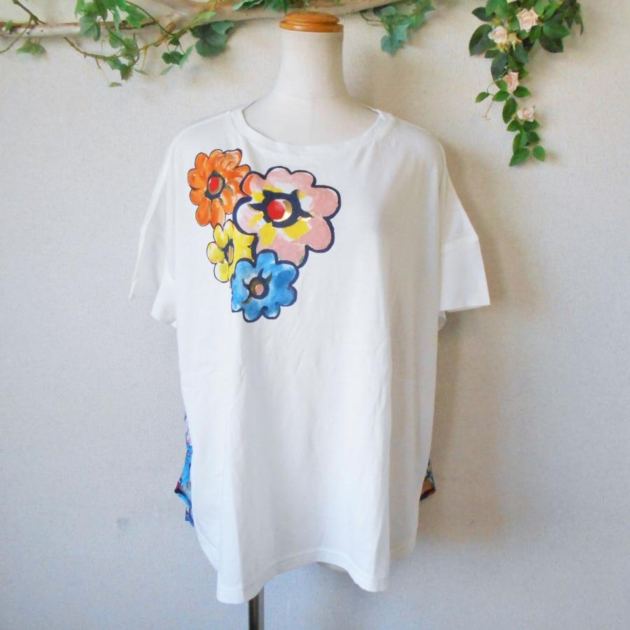 美品 ツモリチサト TSUMORI CHISATO 前後 切替 の お洒落 な フラワー プリント カットソー 日本製 2