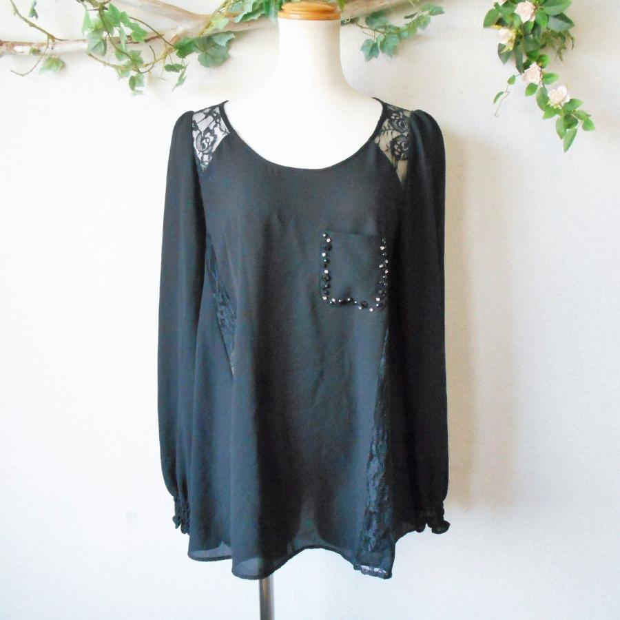 ルージュディアマン Rouge Diamant レース 切替 の お洒落 な ビジュー 付き ブラウス 黒 38 0430 08 リサイクルマーケットママポケット 通販 Yahoo ショッピング
