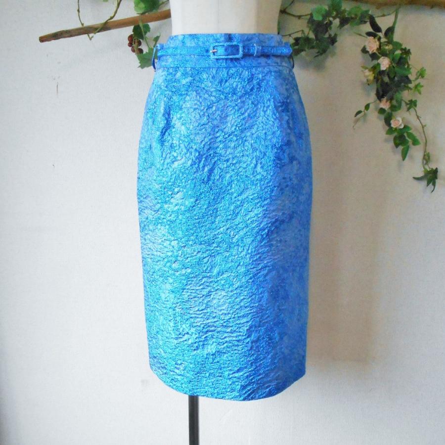 新品 タグ付き 28000円 アクアガール aquagirl ベルト 付き ブルーメタリック の 素敵 な スカート 38｜mamapocket4976