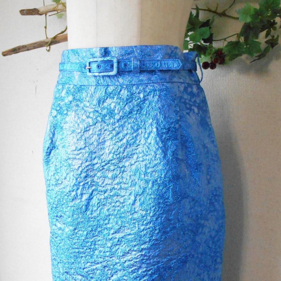 新品 タグ付き 28000円 アクアガール aquagirl ベルト 付き ブルーメタリック の 素敵 な スカート 38｜mamapocket4976｜03