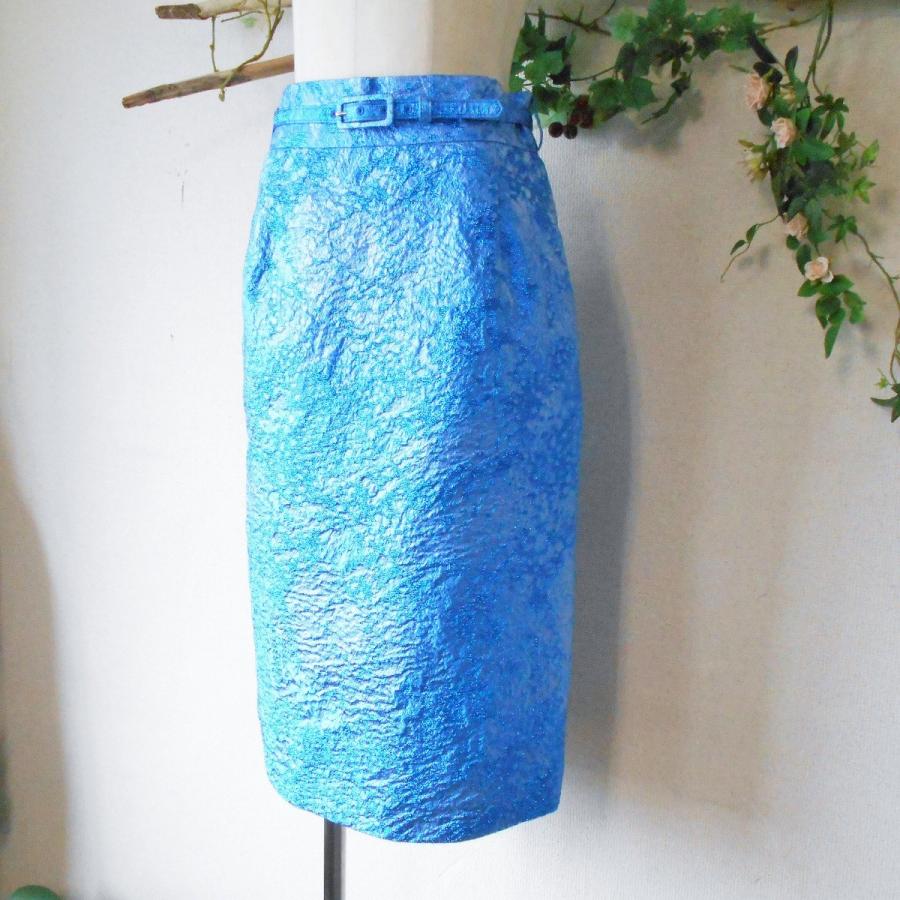 新品 タグ付き 28000円 アクアガール aquagirl ベルト 付き ブルーメタリック の 素敵 な スカート 38｜mamapocket4976｜04