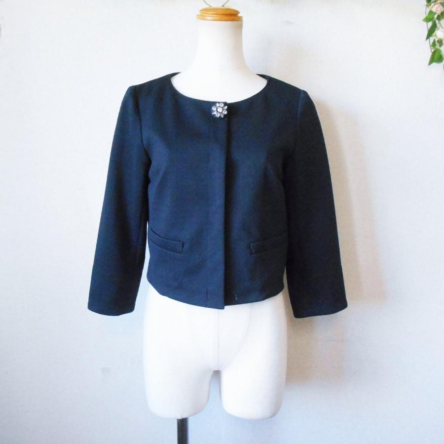 安いアウトレット モール レストローズ Lest Rose キラキラ ビジュー 付き ７分袖 ノーカラー ジャケット 紺 2 全品半額 Shirleyryan Ca