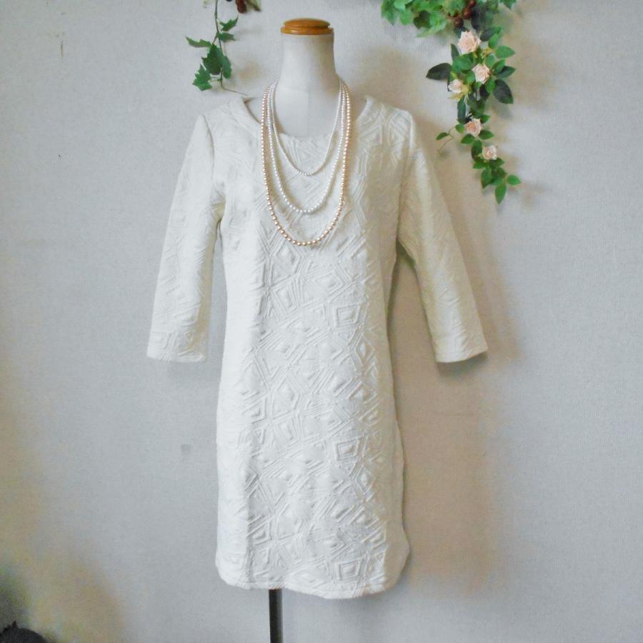 エムドゥ M Deux 春秋 織柄 入り ７分袖 ワンピース 38 09 リサイクルマーケットママポケット 通販 Yahoo ショッピング