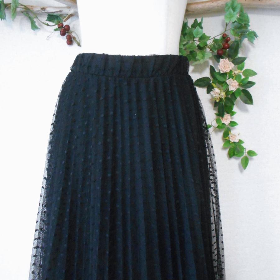 美品 ザラ ZARA ドット 入り チュール ウエスト 総 ゴム プリーツ 