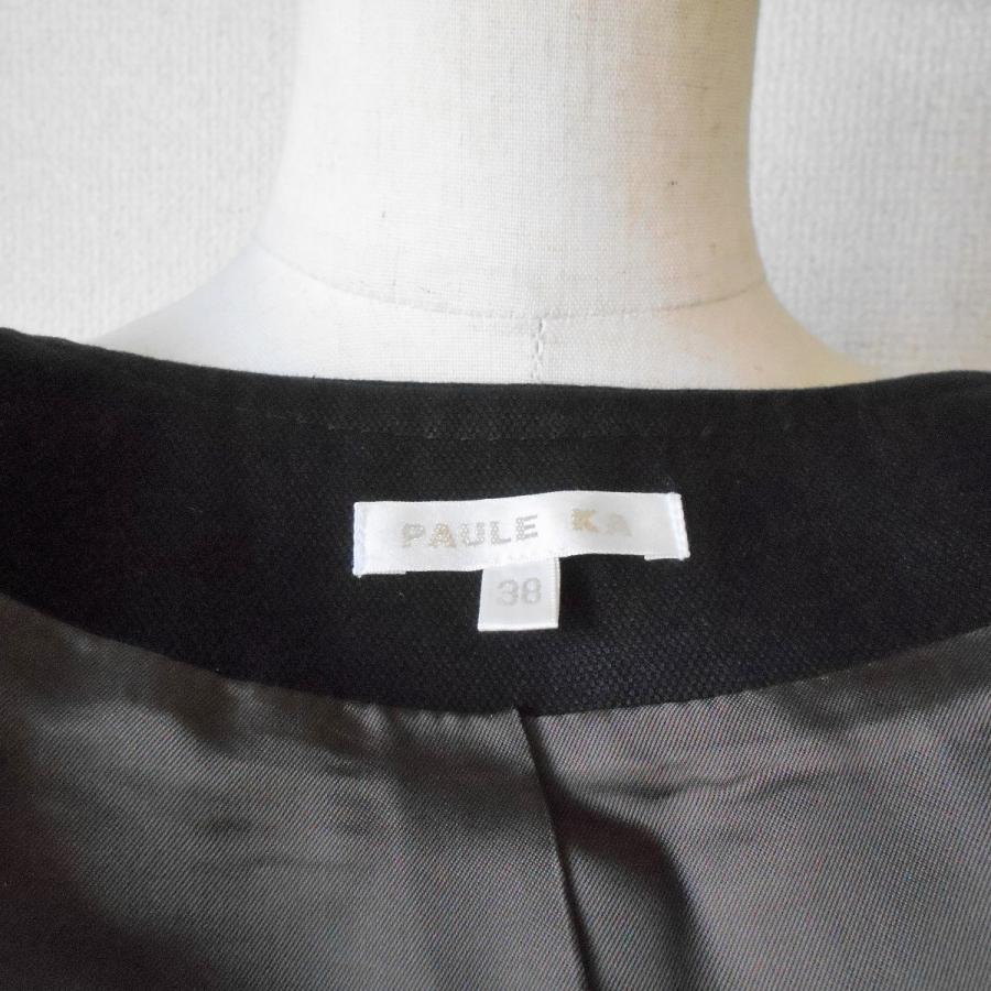 【PAULE KA】ジャケット　グレー　ベージュ　リボン　ノーカラー PAULE KA ポールカ 秋冬春 リボン 付 ノーカラー ジャケット 38