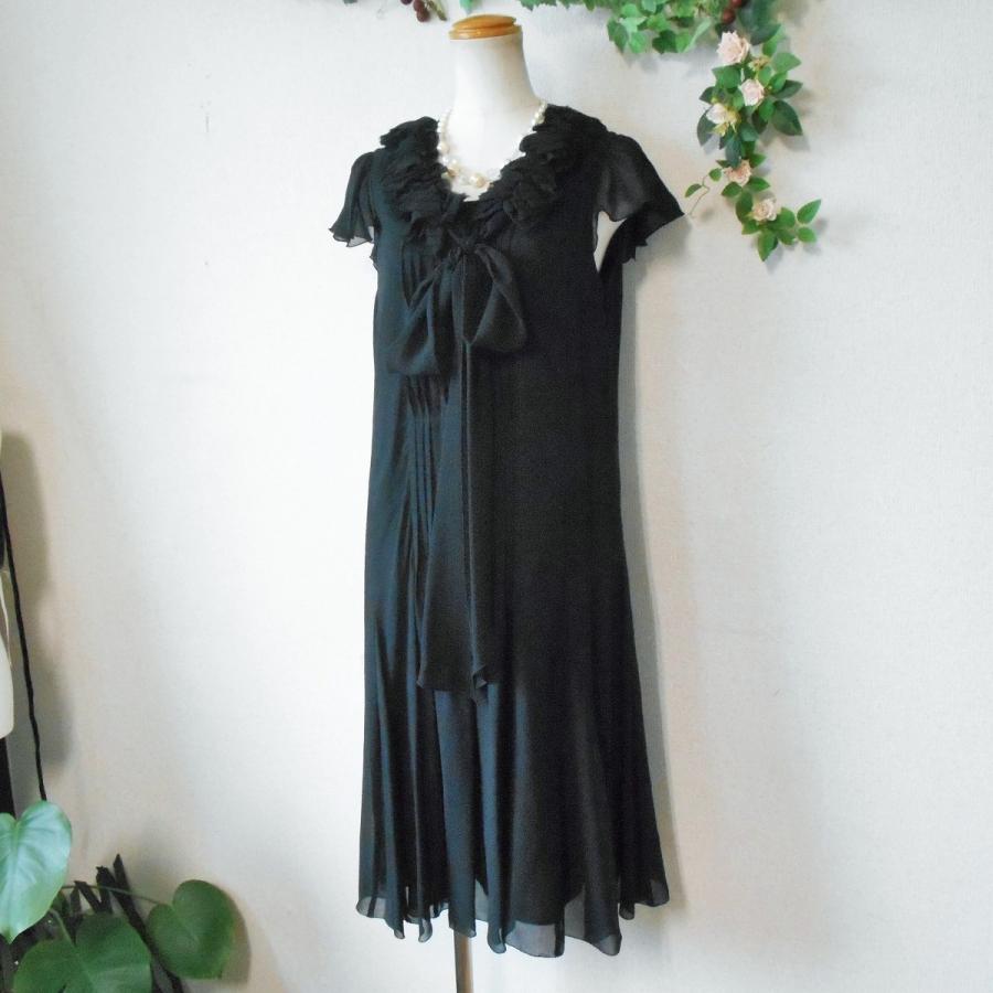 インゲボルグ 七分袖 ロング丈 フレアワンピース ワンピース 黒系  