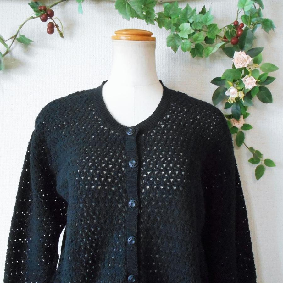 KANERO ISAO 花モチーフ 長袖カーディガン KANEKO ISAO カネコイサオ 花モチーフ付き 黒ニットカーディガン