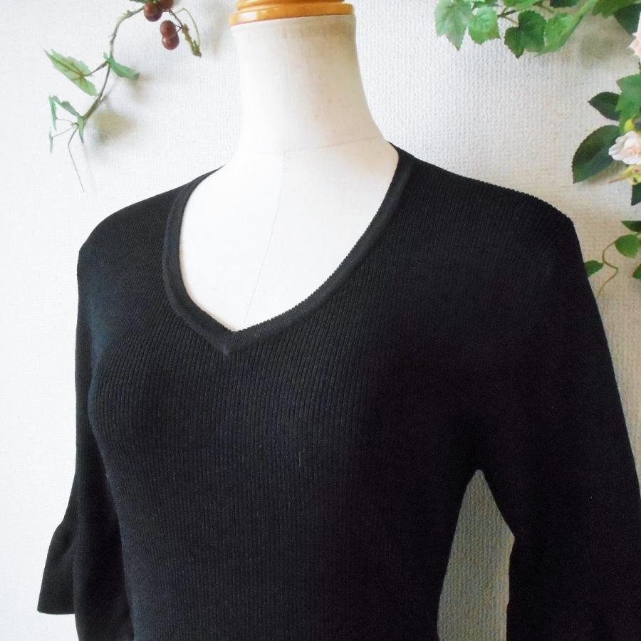 美品 インゲボルグ INGEBORG 春夏 向き ５分袖 リブ ニット セーター 黒 L INGEBORG 美品 インゲボルグ 春夏 向き 5分袖 リブ ニット