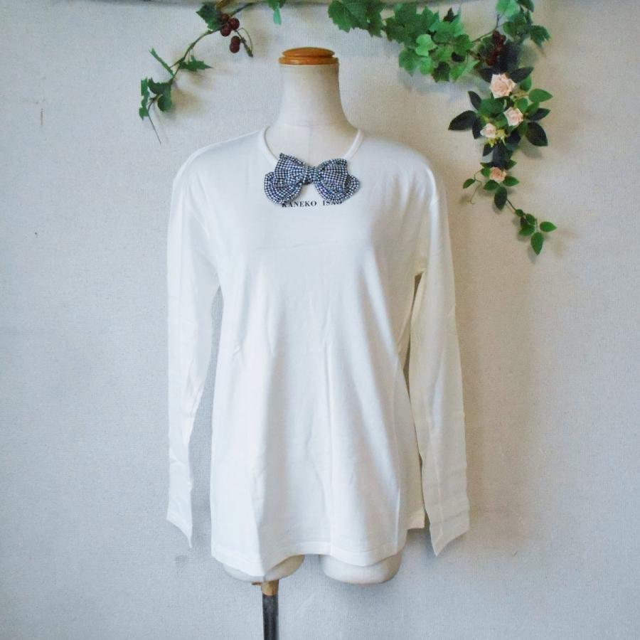 未使用 カネコイサオ KANEKO ISAO リボン & ロゴ 付き 長袖 Tシャツ カットソー