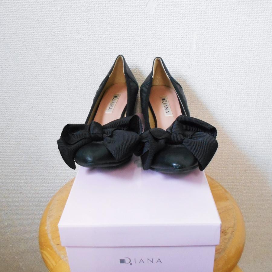 DIANA ダイアナ リボン の 可愛い パンプス 黒 日本製 23,5cm