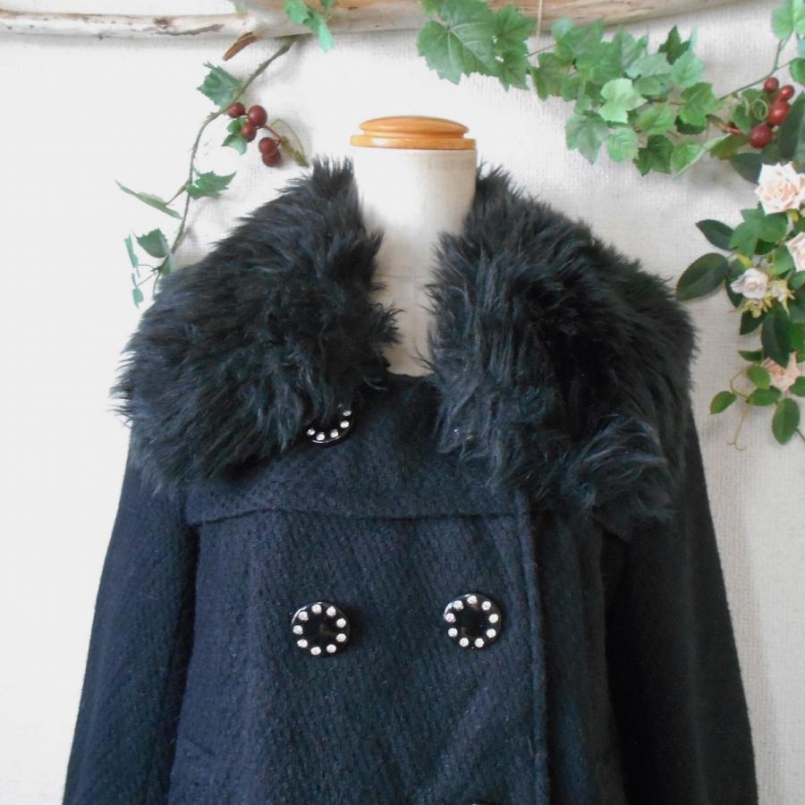 組曲ロングコート☆ファー取外し可☆レディースコート☆オシャレ☆黒  