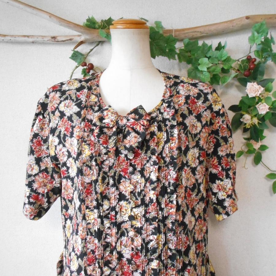 INGEBORG インゲボルグ ちりめん 生地 フリル & ピンタック リボン  