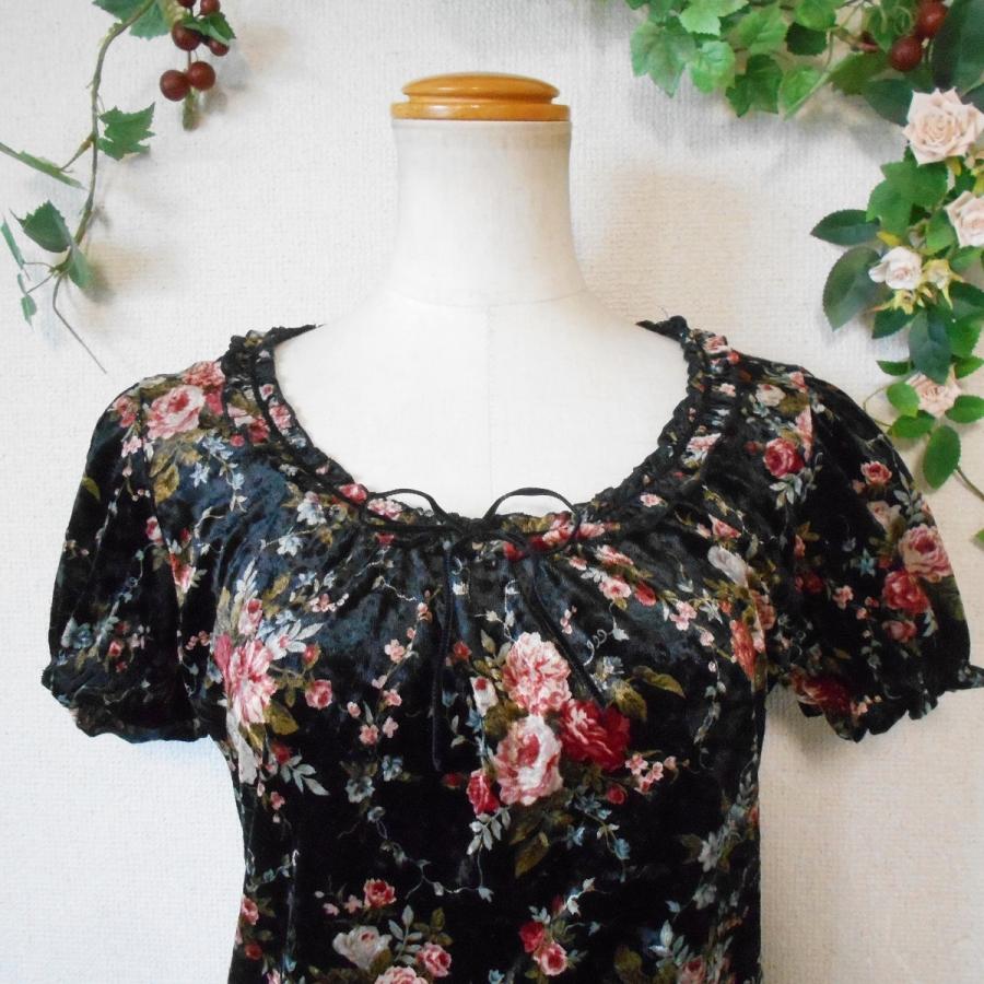 LEST ROSE カットソー L'EST ROSE レストローズ LEST 秋冬 向き ベロア 生地 花柄 の