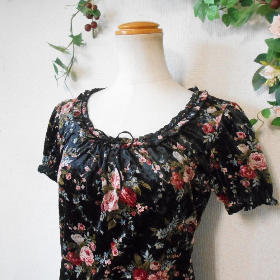 LEST ROSE カットソー L'EST ROSE レストローズ LEST 秋冬 向き ベロア 生地 花柄 の