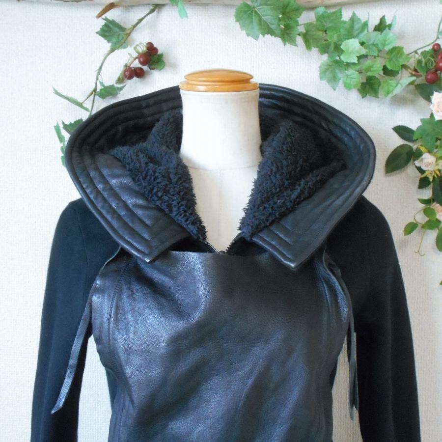 Obelisk オベリスク やぎ革 × 裏起毛 スエット 切替 パーカー