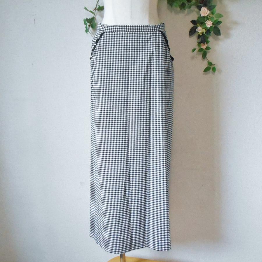 美品 インゲボルグ INGEBORG 春夏 フリル あり チェック 柄 ロング 