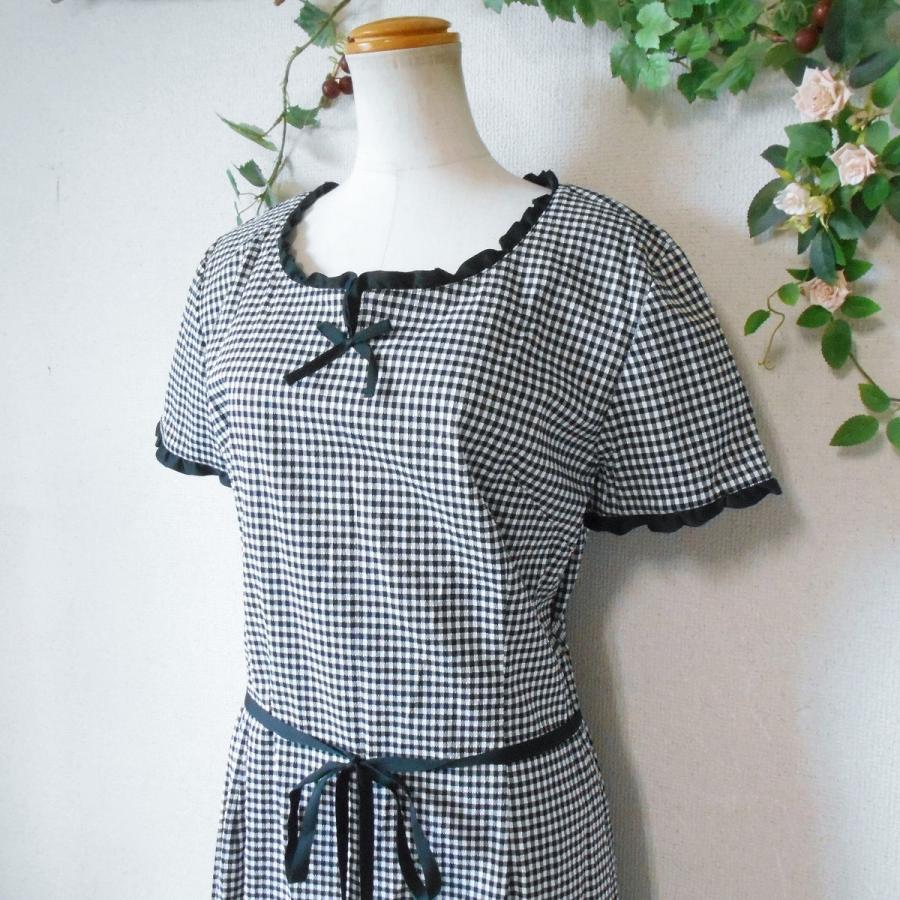 INGEBORG 美品 インゲボルグ 春夏 フリル 縁取りリボン 付 チェック 柄 