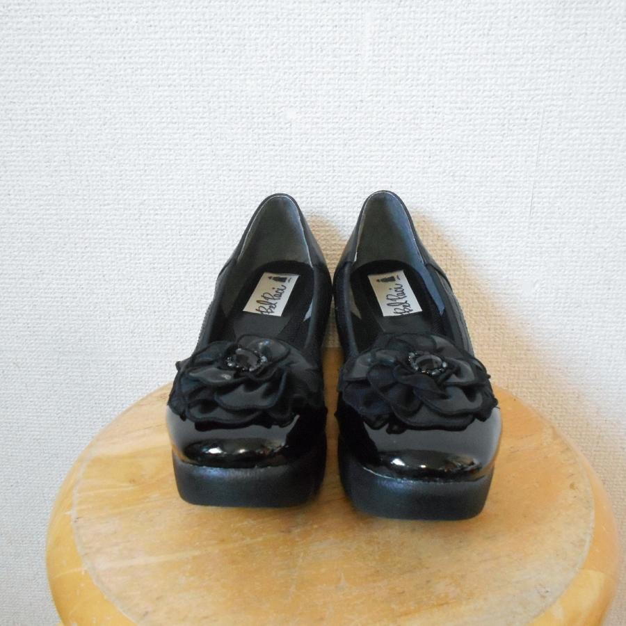 1回使用 ベルパーチ Bel Paci お花 モチーフ の 可愛い パンプス 黒 23 
