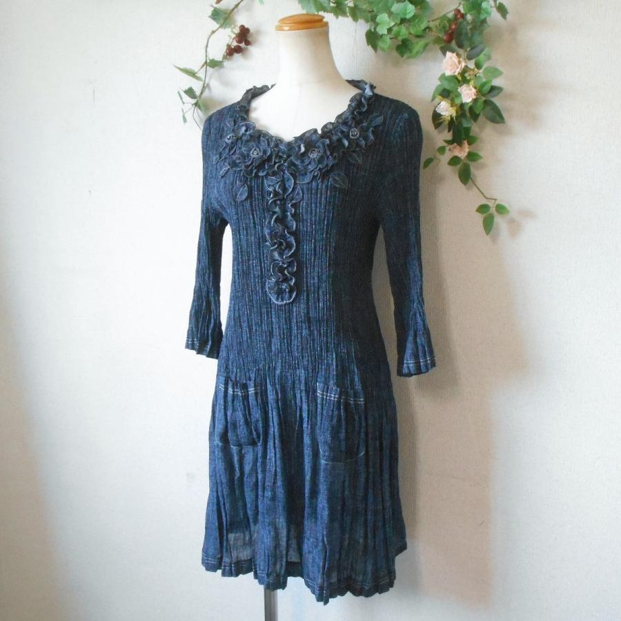 美品 ベルパーチ Bel Paci 春 夏 プリーツ 加工 お花 モチーフ の 素敵  