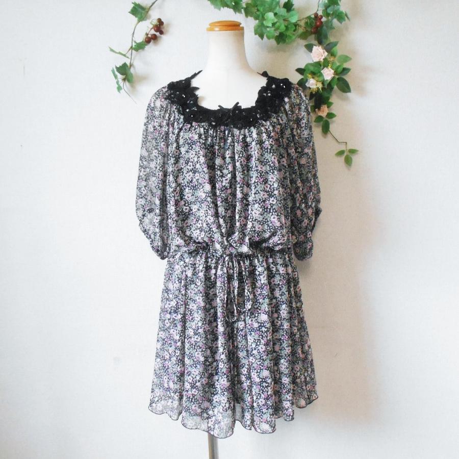 n2588 アミティエ 花柄チュニック 5分袖 刺繍 ゆったり レース