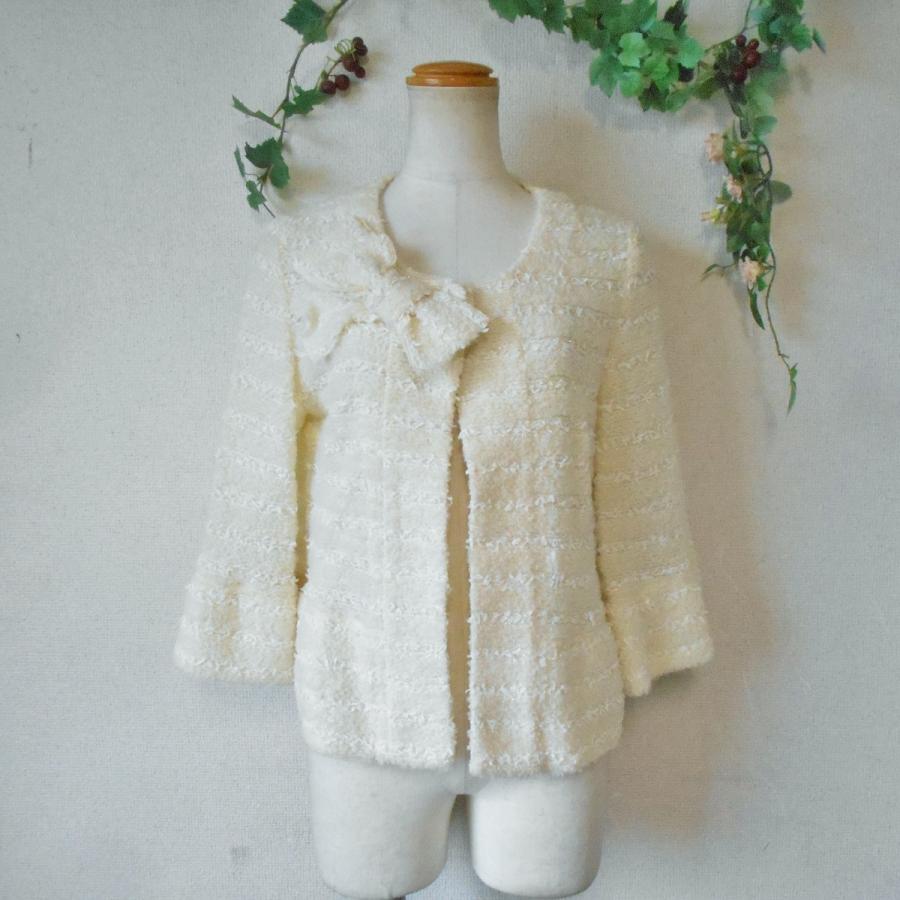 美品 インゲボルグ INGEBORG 秋 冬 リボン 付 ノーカラー 