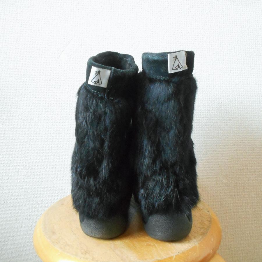 ムックス MUKS ラビット ファー × スウェード ブーツ黒 US6 カナダ製  