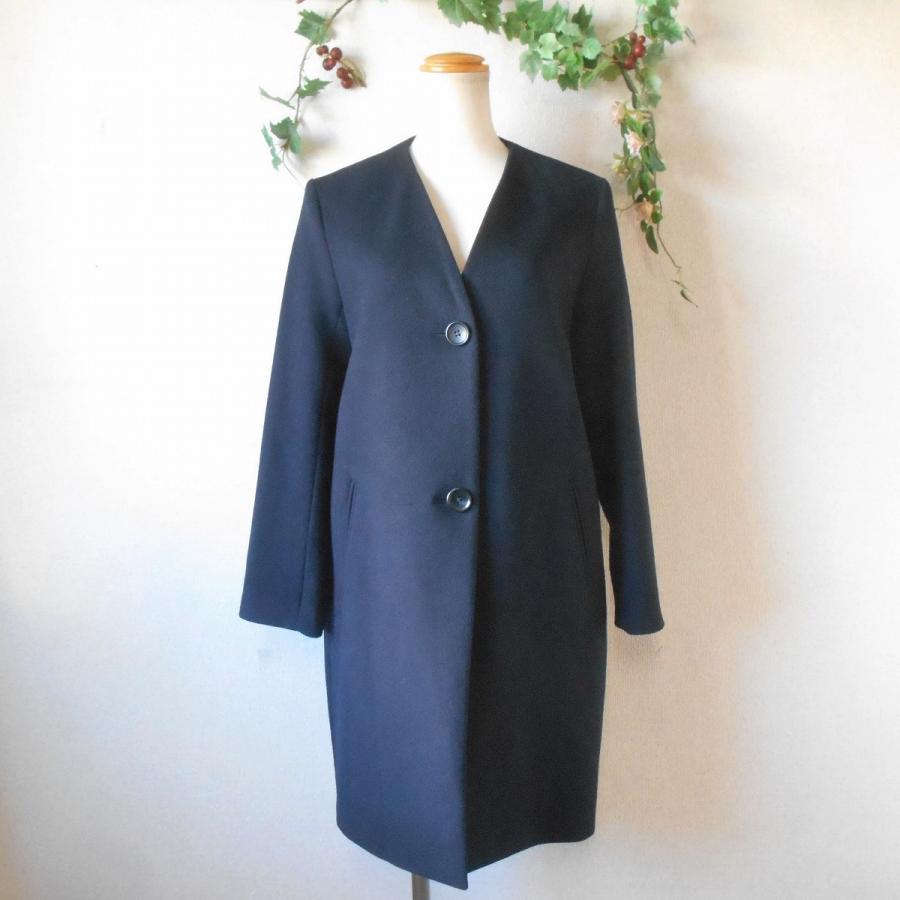 PLST（プラステ） レディース 用 ノーカラー コート 紺 S : リサイクル