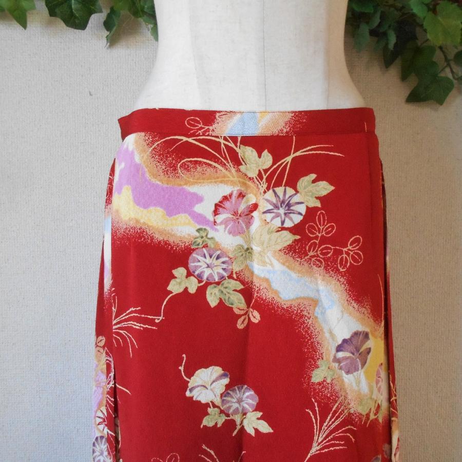 カネコイサオ KANEKO ISAO 和柄 ちりめん ロング 丈 スカート 赤 