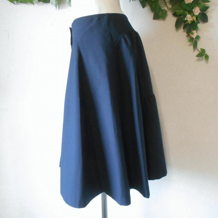 美品 フォクシー FOXEY バック ギャザー 入り スカート 紺 日本製 40  