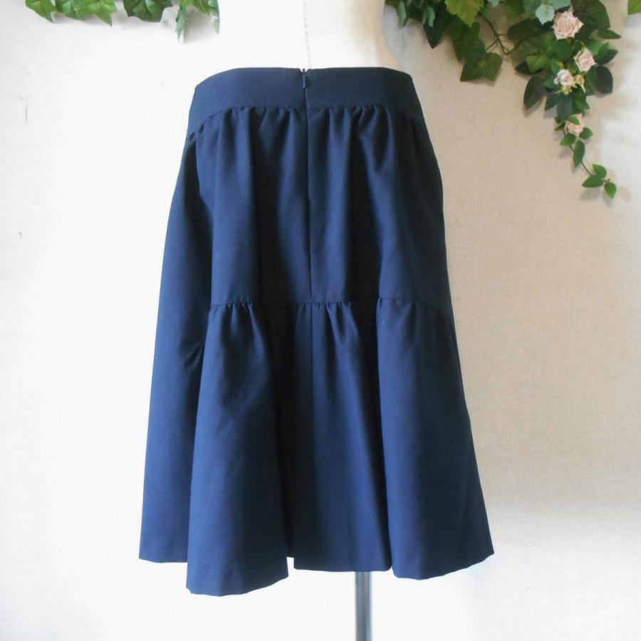 美品 フォクシー FOXEY バック ギャザー 入り スカート 紺 日本製 40  