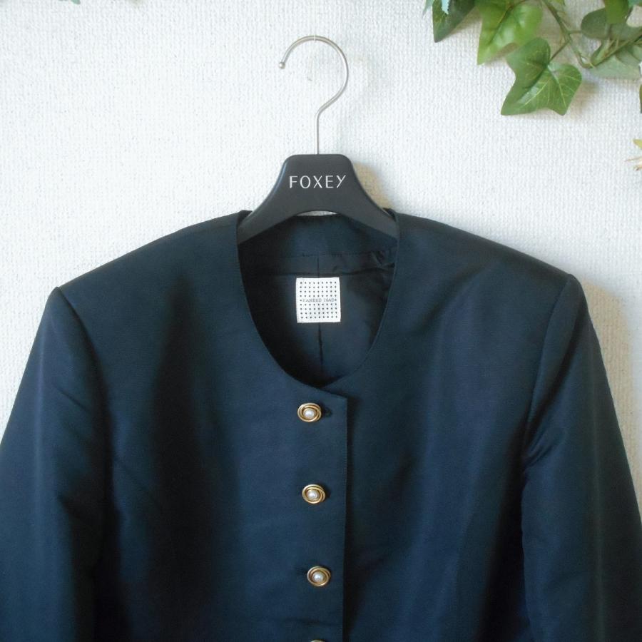 KANEKO ISAO ノーカラー ジャケット黒 毛100% リボン 金ボタン