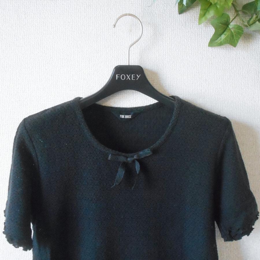 PINK HOUSE ピンクハウス カットソー レディース M 夏 黒 リボン PINK HOUSE ピンクハウス カットソー レディース M 夏 黒 リボン