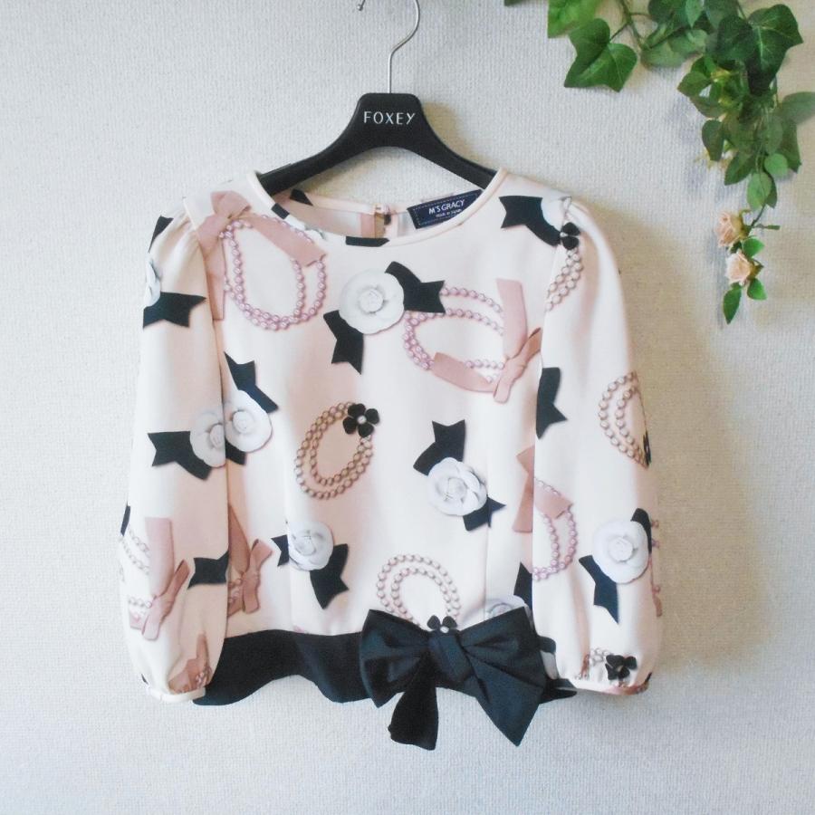 M'S GRACY カメリア•リボン柄 ボーダーチュニックブラウス エムズ