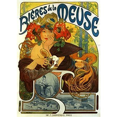 1897 Lady GirlビールBieres de la Deuseパリフランスフレンチby Alphonse Mucha Was aチェコArt 楽器、手芸、コレクション 美術、工芸品