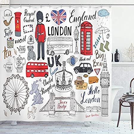 ファッションの Doodleシャワーカーテンby Ambesonne I Love London Double Deckerバス電話ブースcabクラウンのイギリスビッ シャワーカーテン Nfthorizon Io