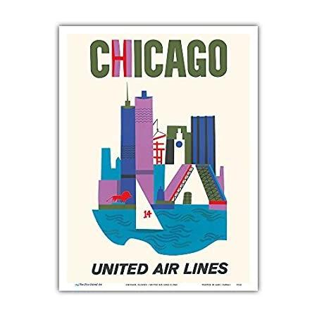 新作人気モデル - アートポスター - c.1962 ビンテージな航空会社のポスター - ユナイテッド航空 - イリノイ州 シカゴ, 23cm 31cm x レリーフ、アート