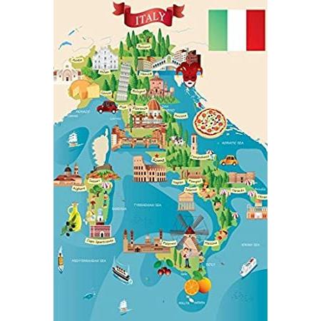 イタリアの観光と旅行先 イラスト付き地図 クールな壁装飾 アートプリントポスター 24x36インチ 楽器、手芸、コレクション 美術、工芸品