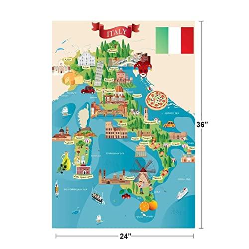 イタリアの観光と旅行先 イラスト付き地図 クールな壁装飾 アートプリントポスター 24x36インチ - 3