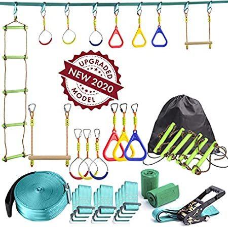 Ninja Line 裏庭障害物トレーニングコース 50フィート スラックライン ママズマートのninja 裏庭障害物トレーニングコース ハンギング モンキーバーキット ハンギングモンキーバーキット はしご付き ポータブルトレーニ B084ffcf7d ママズマート