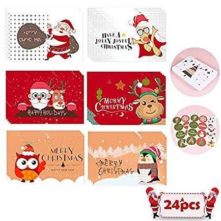 クリスマスグリーティングカード 24パック 面白いサンタデザイン グリーティングカード 封筒とステッカー付き クリスマスホリデーカード 華麗
