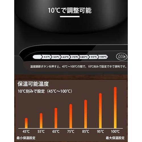 AZMKOO 電気ケトル コーヒー ドリップケトル 1.0L 1200W コーヒーポット 温度調節 (5℃単位) 保温機能 空焚き防止PSE認証｜mamesmile｜02