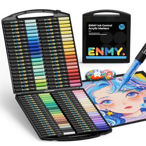 【新品未開封】ENMYアクリルマーカー 直液式・水性 全80色セット　おまけ付き ENMY 80色セット 直液式 アクリルマーカー イラストマーカー 水性 筆