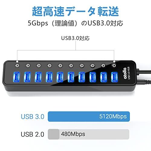 USB3.0ハブ 電源付き atolla USB ハブ 10ポート USBハブ セルフ