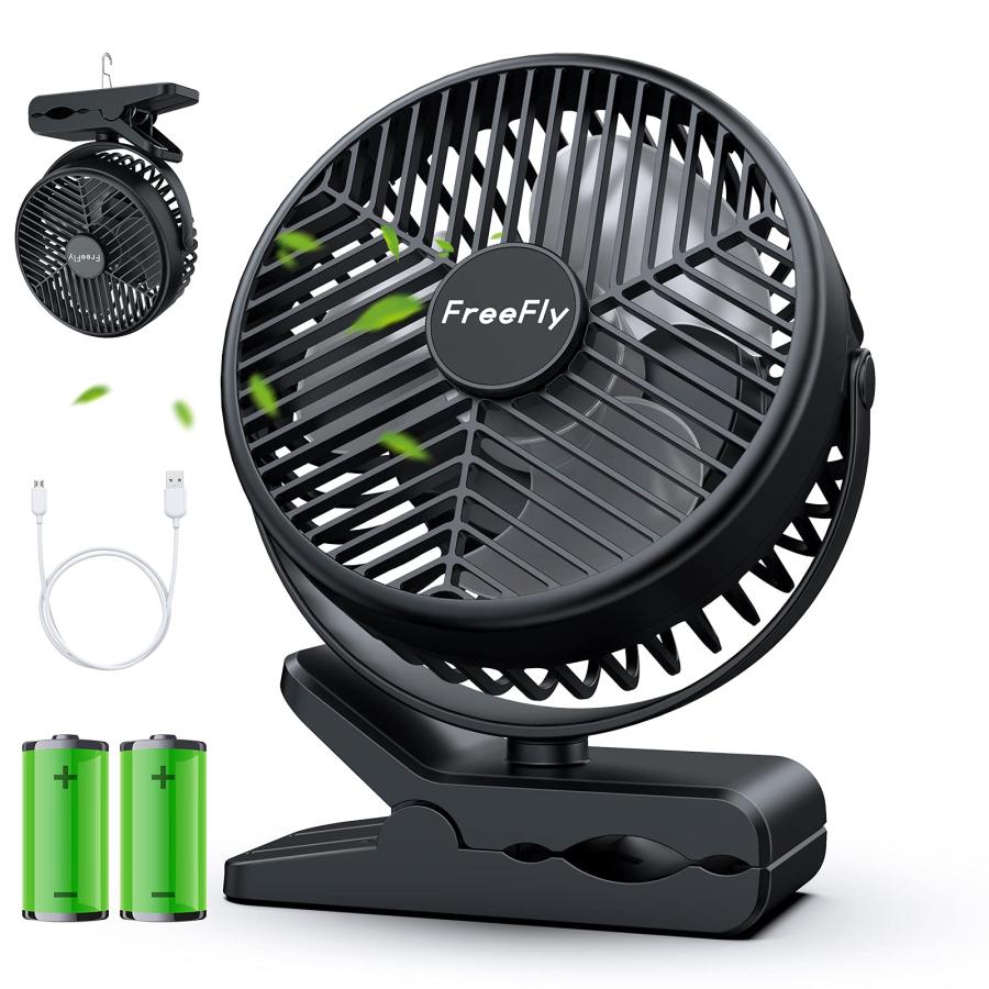 10000mAh電池内蔵】FreeFly 充電式クリップ扇風機 卓上扇風機