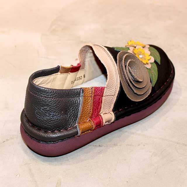 エスタシオン　Estacion 花モチーフ ローファー ブラック　M 匿名配送 エスタシオン Estacion 花モチーフ ローファー ブラック M 匿名配送